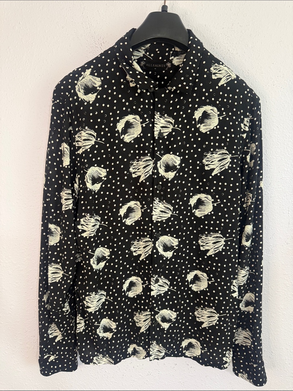 AllSaints Black & White Floral Dot Button-Down Shirt Size M